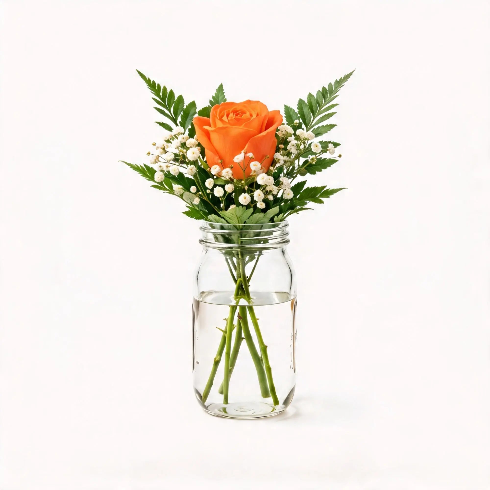 1 Orange Rose in a Mason Jar - Roses Everywhere