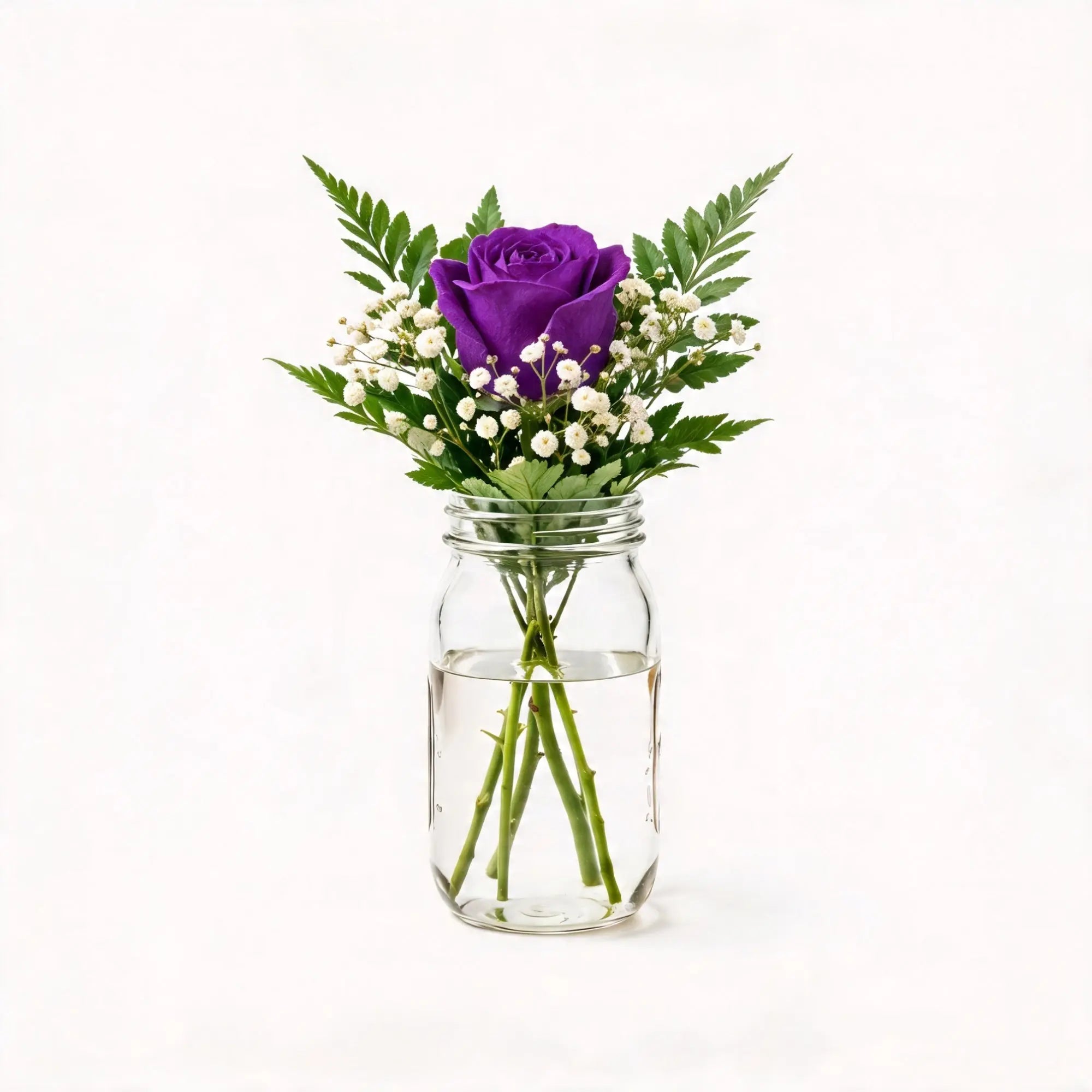 1 Purple Rose in a Mason Jar - Roses Everywhere