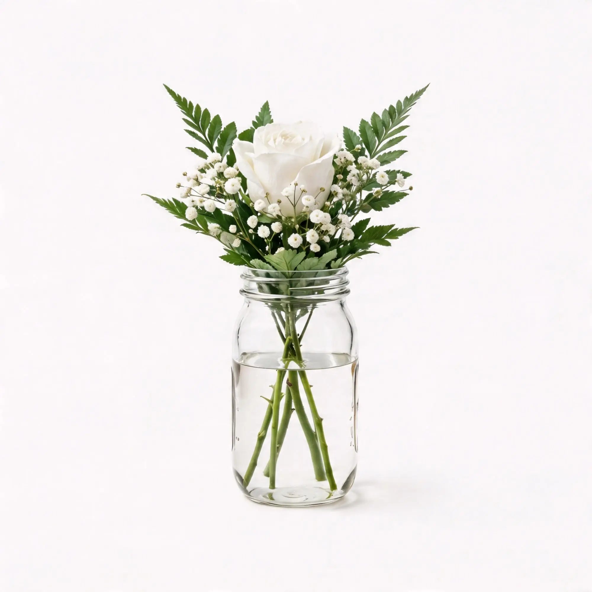 1 White Rose in a Mason Jar - Roses Everywhere