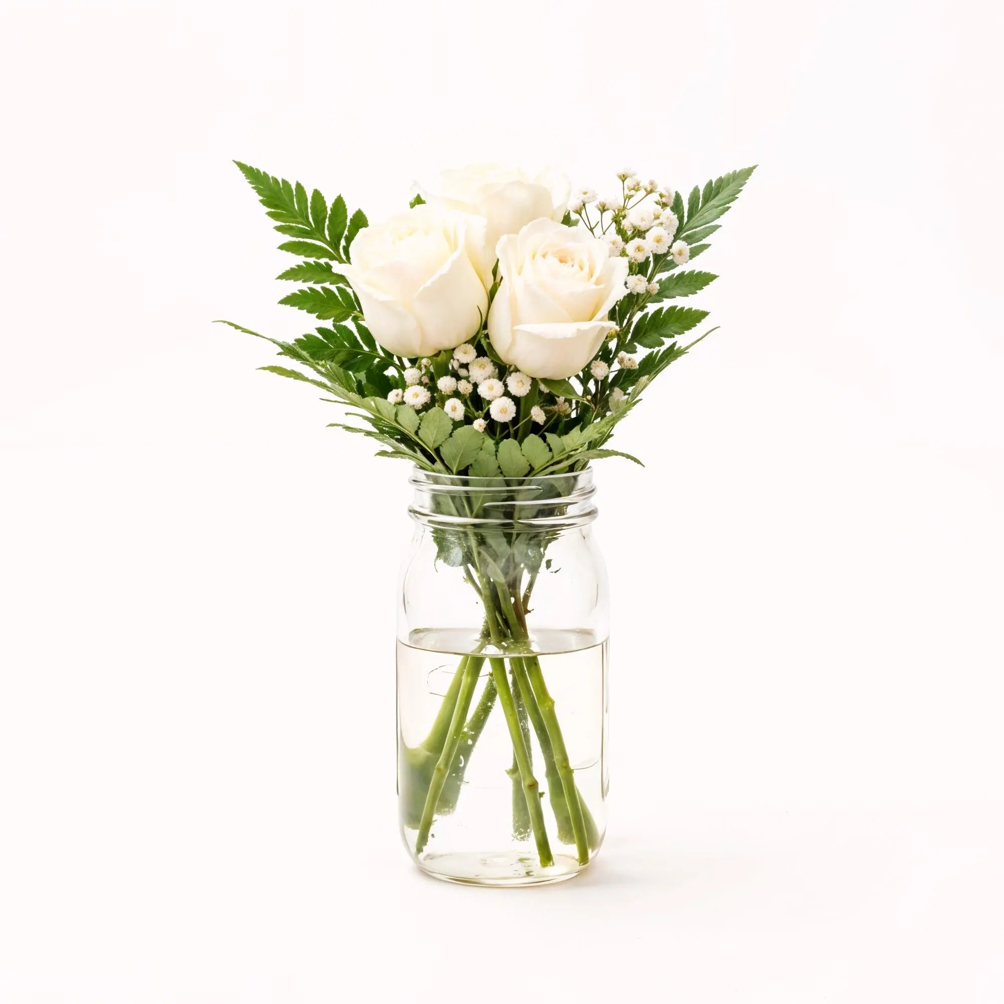3 Cream Roses in a Mason Jar - Roses Everywhere