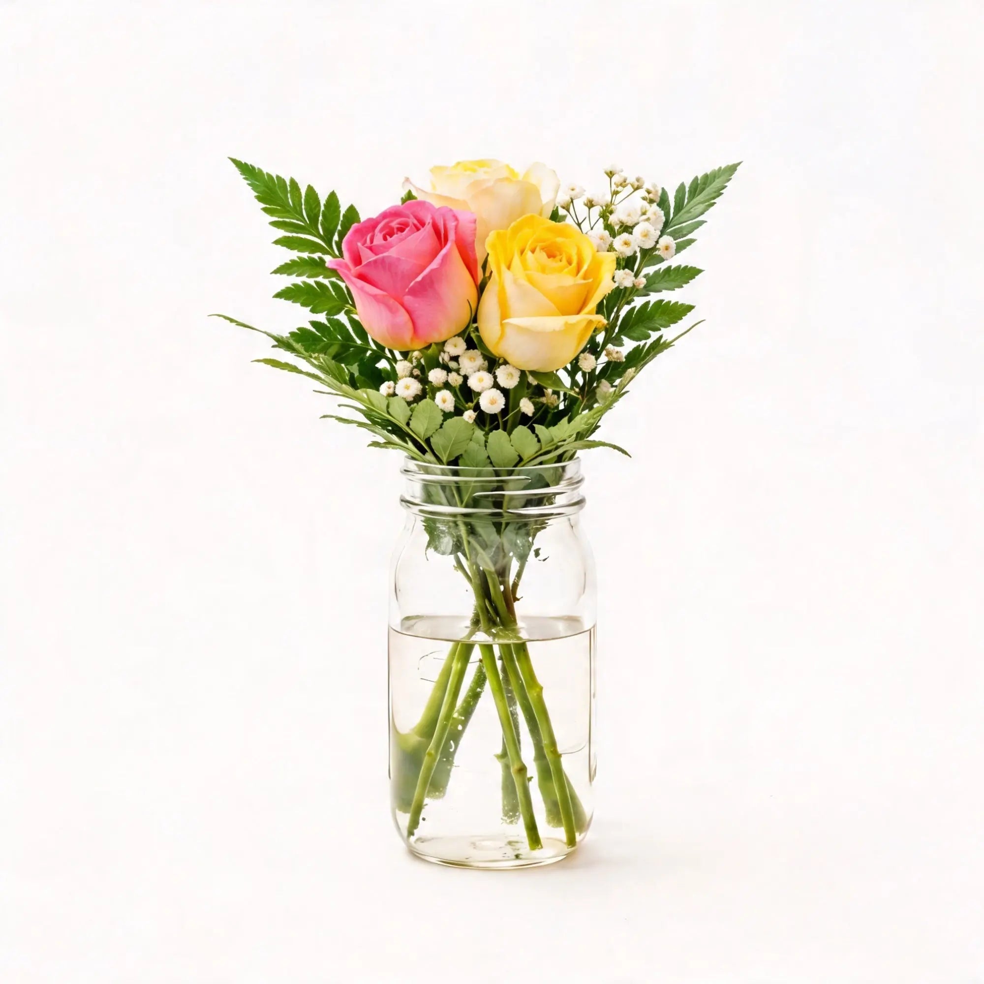 3 Multi - Colour Roses in a Mason Jar - Roses Everywhere