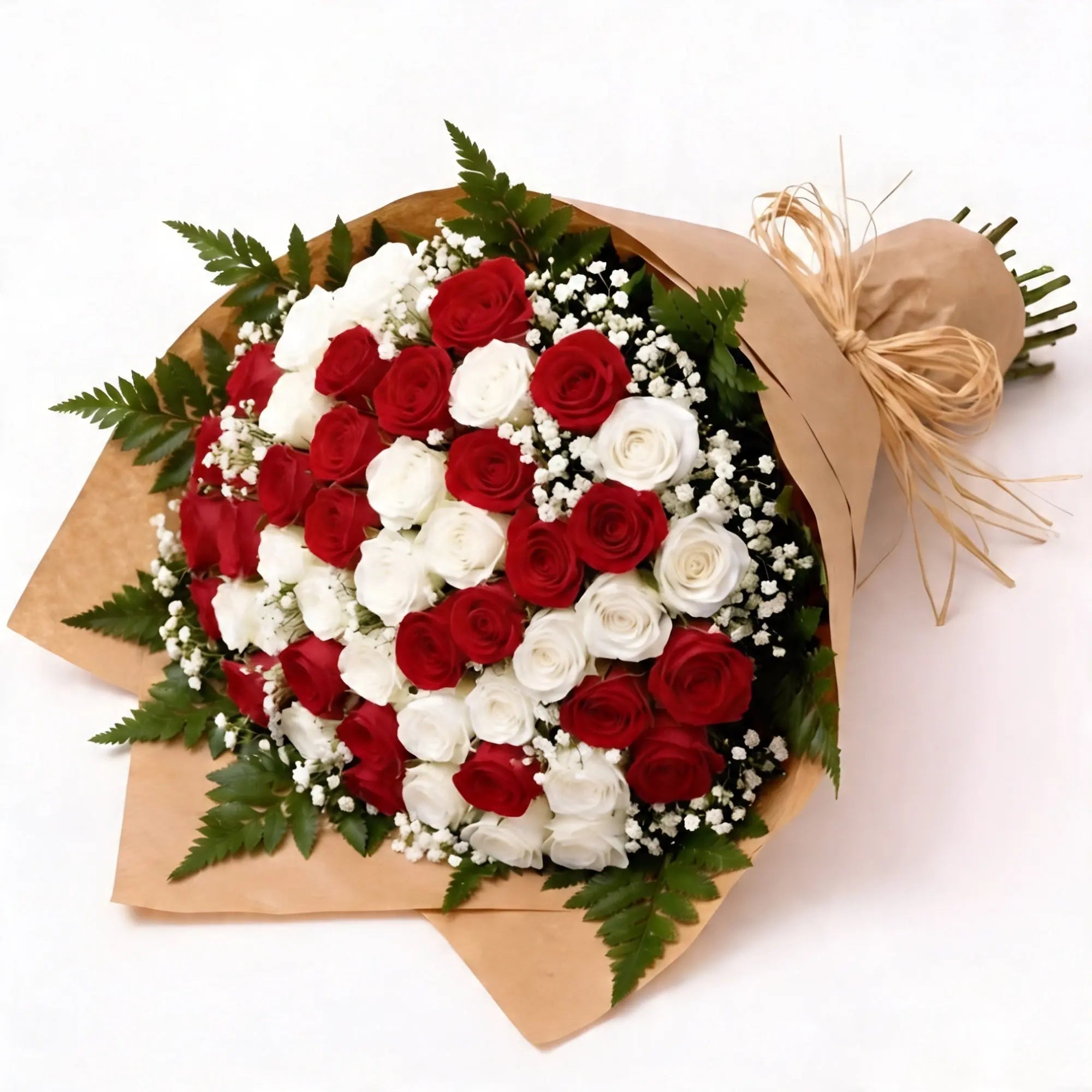 50 Mixed Red & White Roses - Roses Everywhere