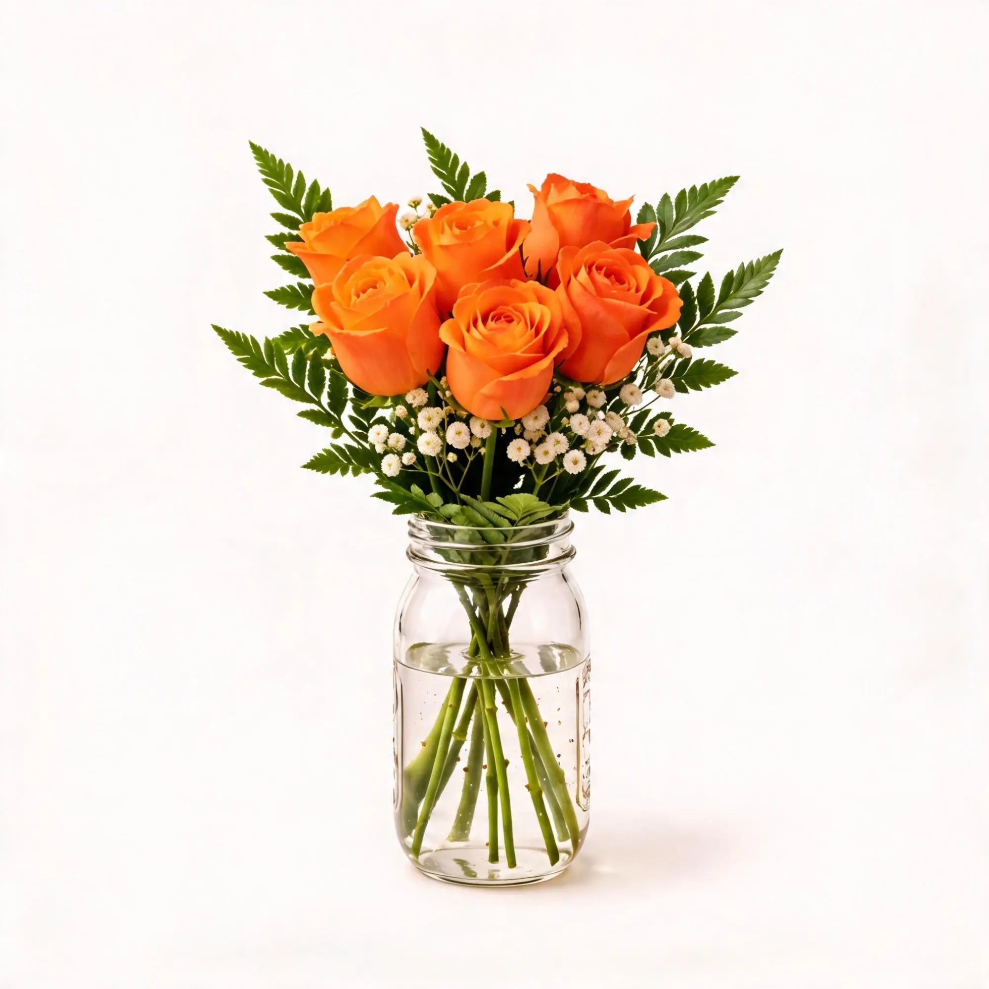 6 Orange Roses in a Mason Jar - Roses Everywhere