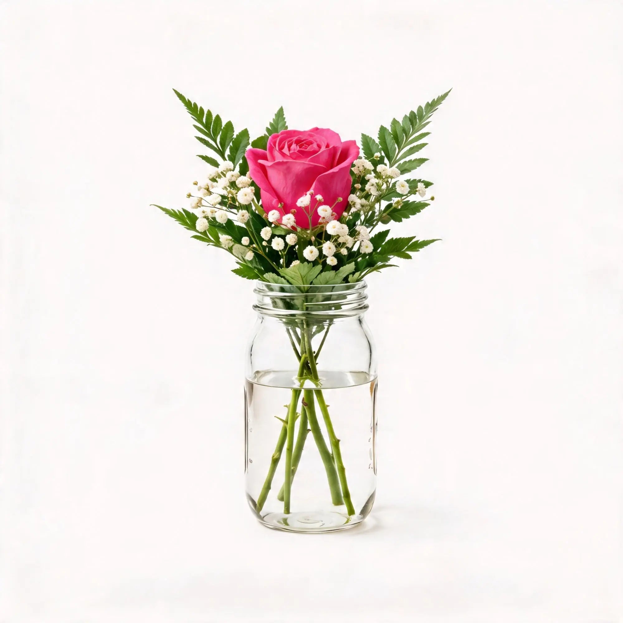 1 Hot Pink Rose in a Mason Jar - Roses Everywhere