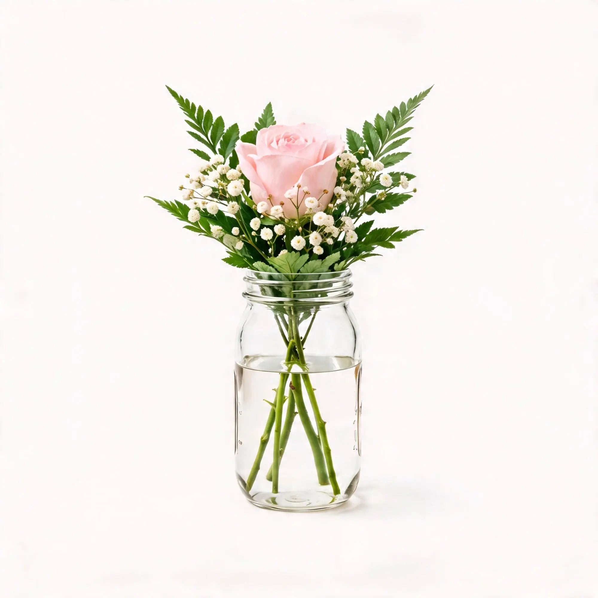 1 Light Pink Rose in a Mason Jar - Roses Everywhere
