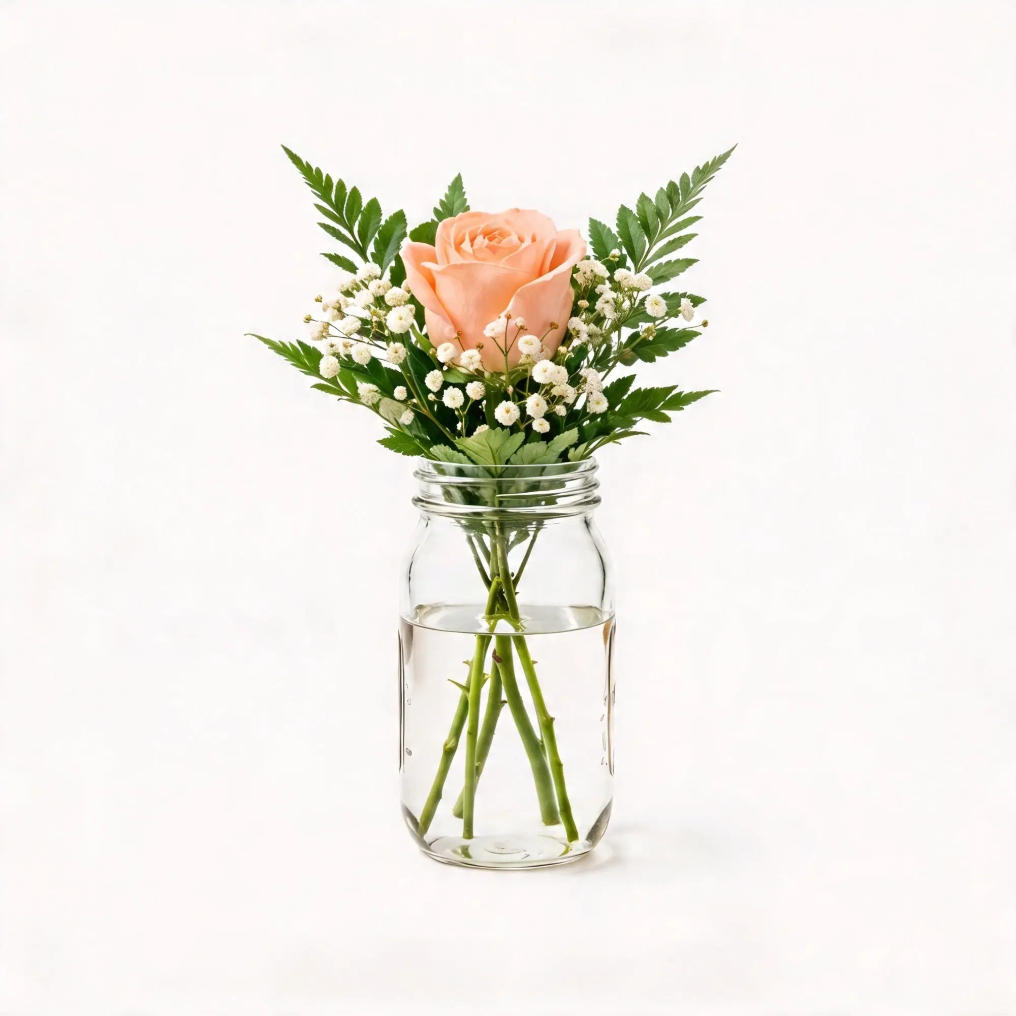 1 Peach Rose in a Mason Jar - Roses Everywhere