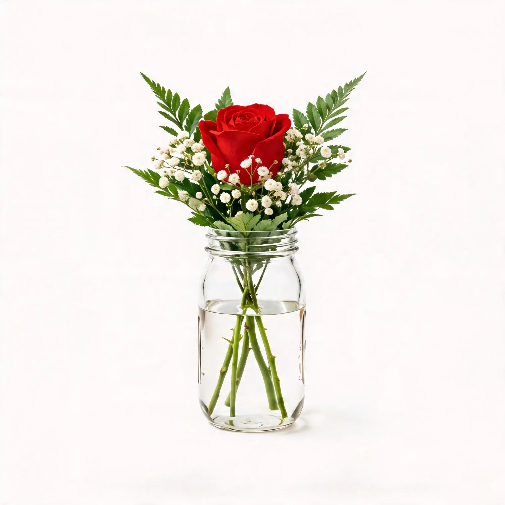 1 Red Rose in a Mason Jar - Roses Everywhere