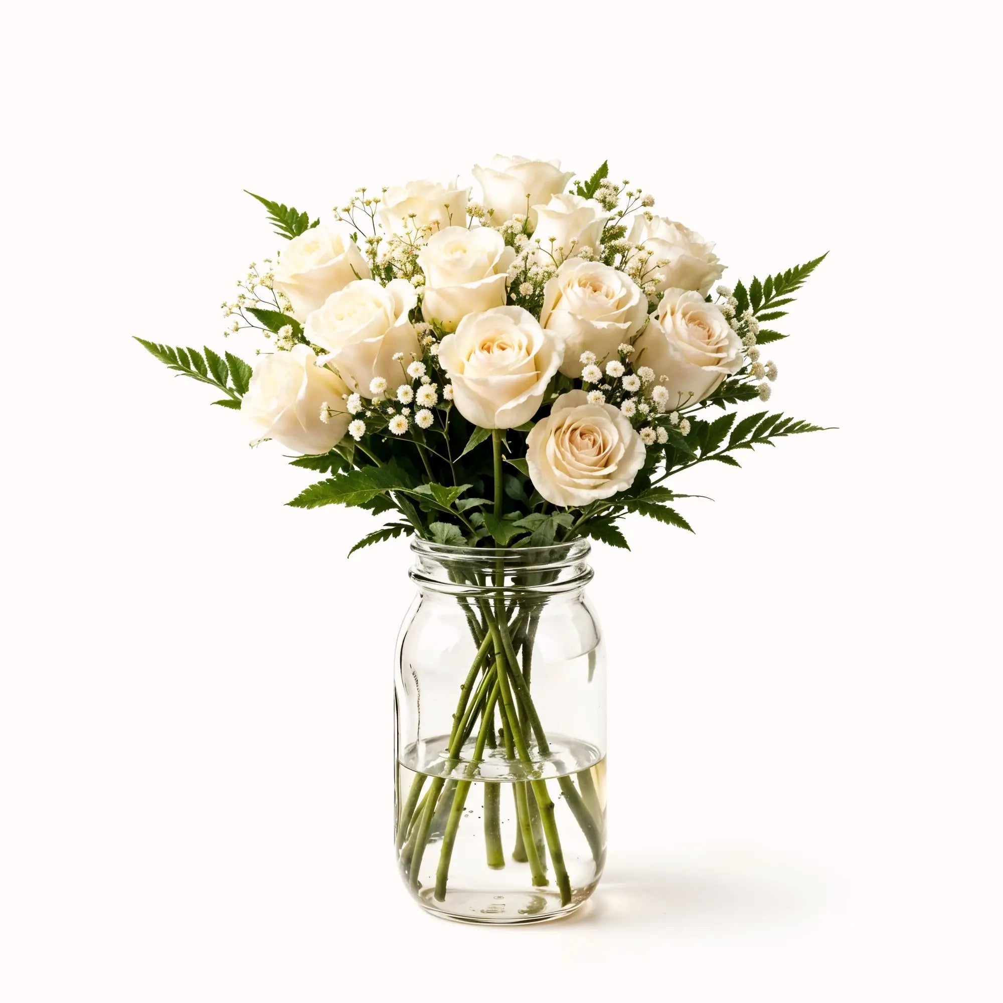 12 Cream Roses in a Mason Jar - Roses Everywhere
