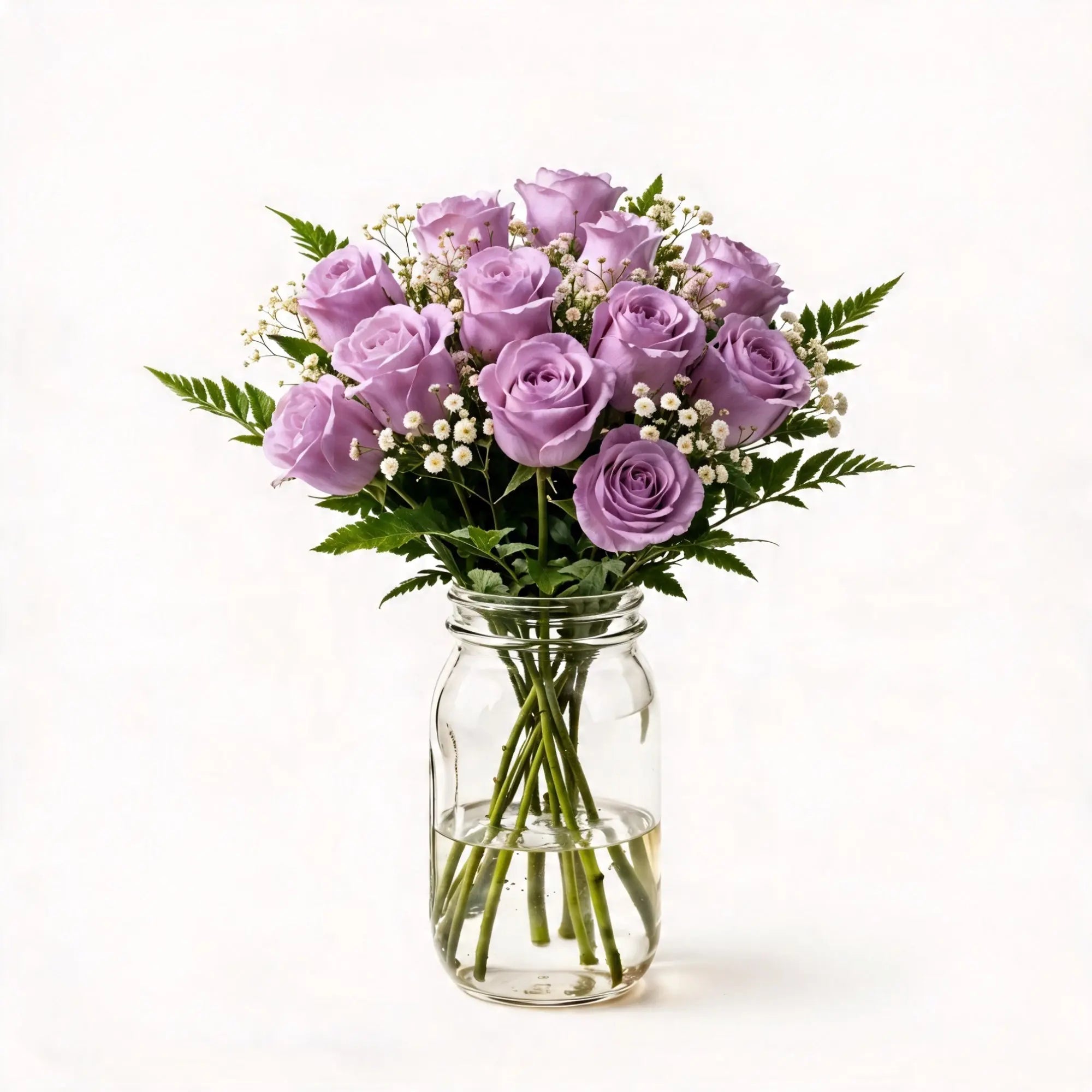 12 Lavender Roses in a Mason Jar - Roses Everywhere