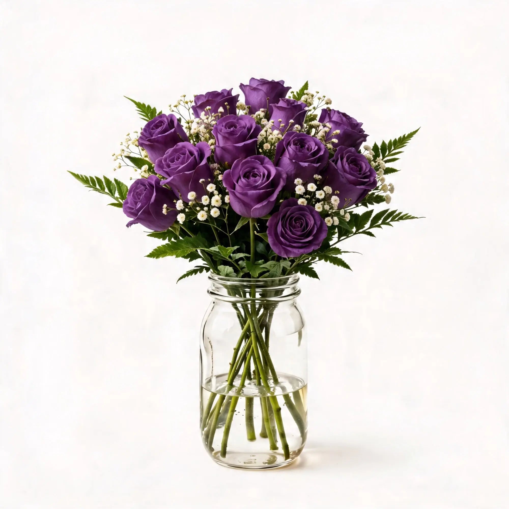 12 Purple Roses in a Mason Jar - Roses Everywhere
