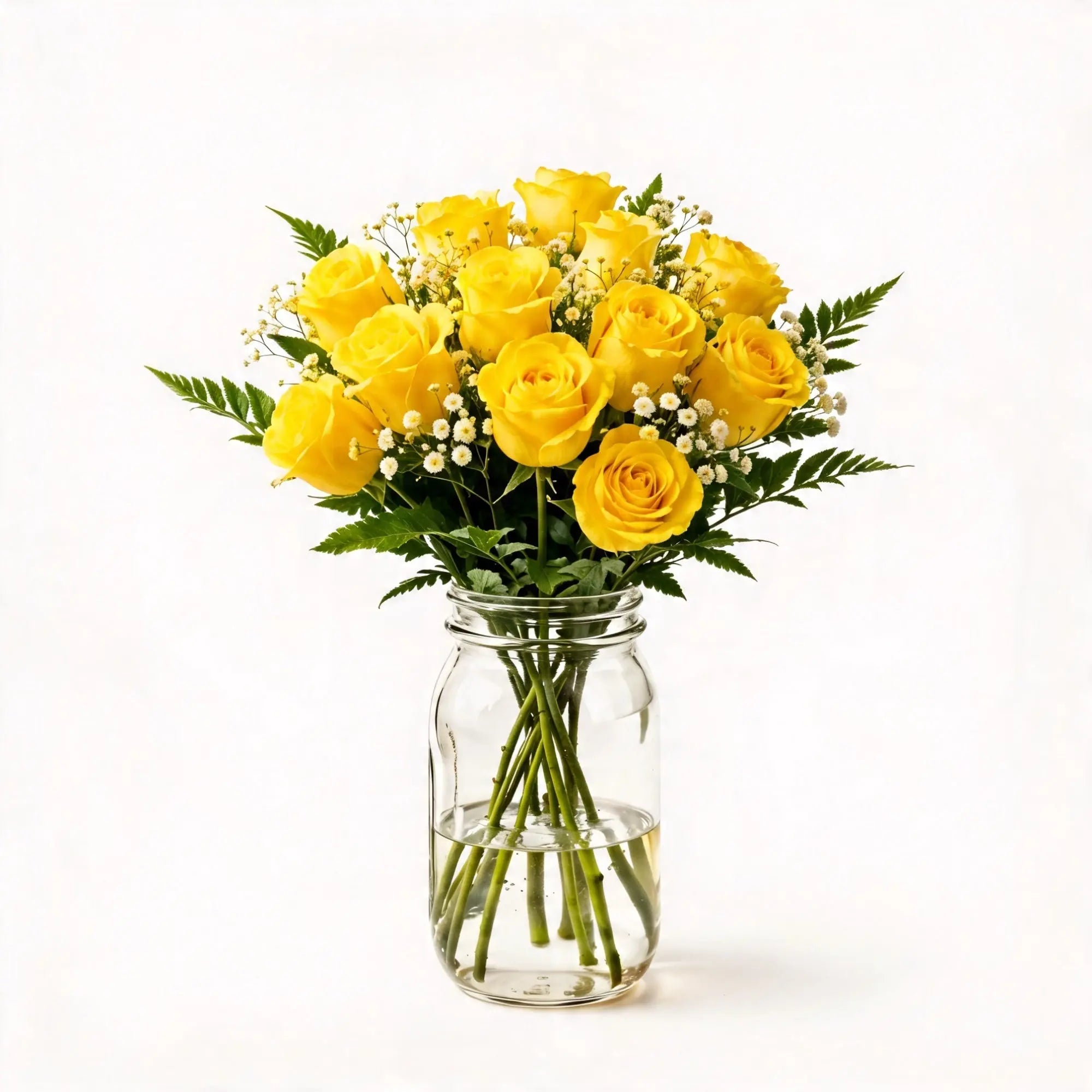 12 Yellow Roses in a Mason Jar - Roses Everywhere