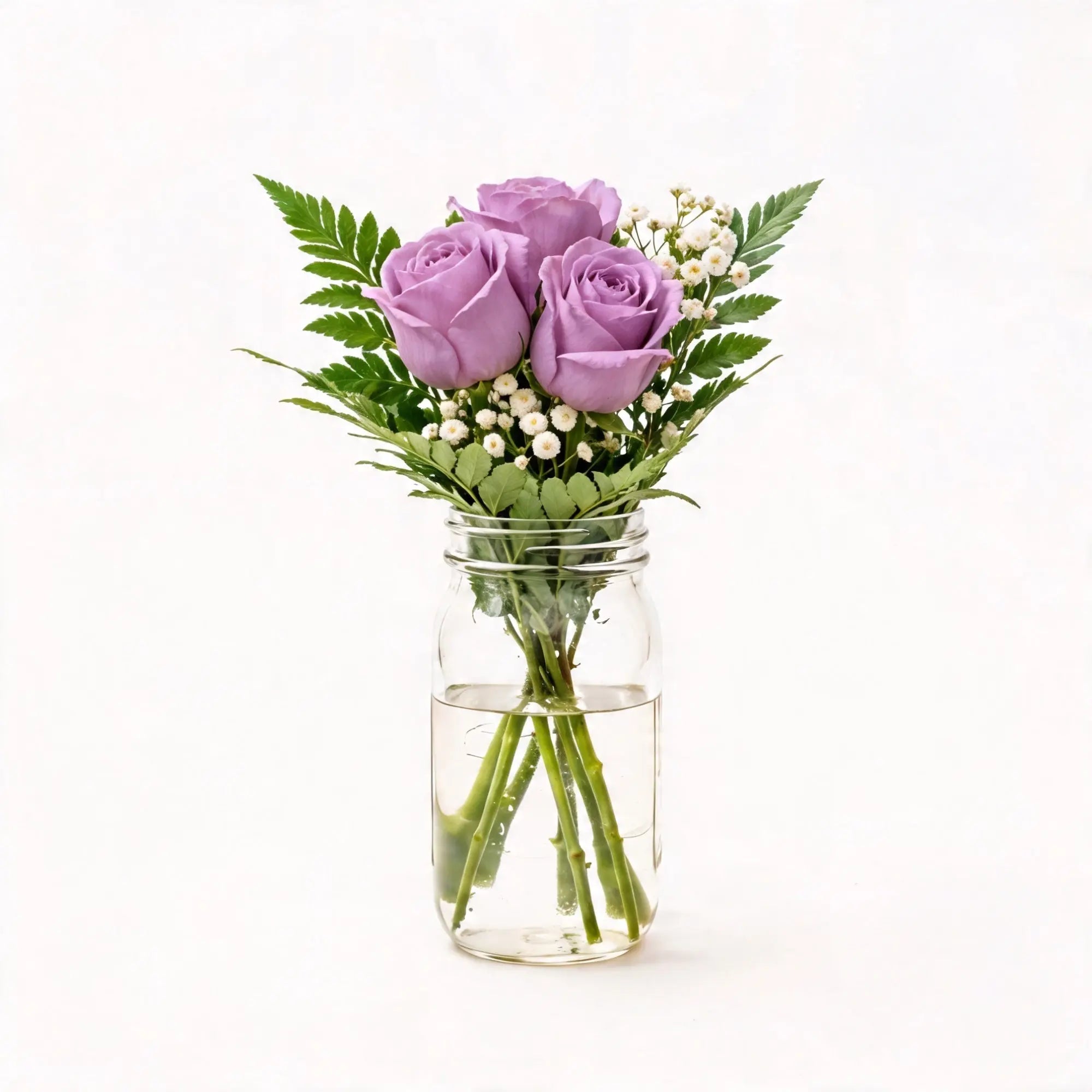 3 Lavender Roses in a Mason Jar - Roses Everywhere