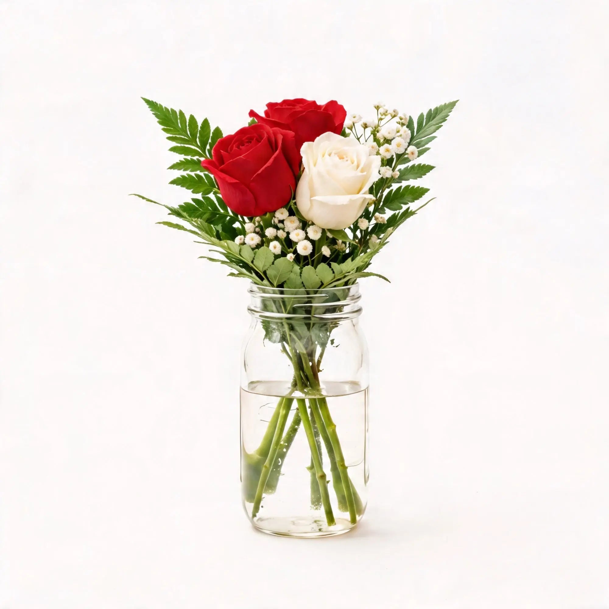 3 Mixed Red & White Roses in a Mason Jar - Roses Everywhere