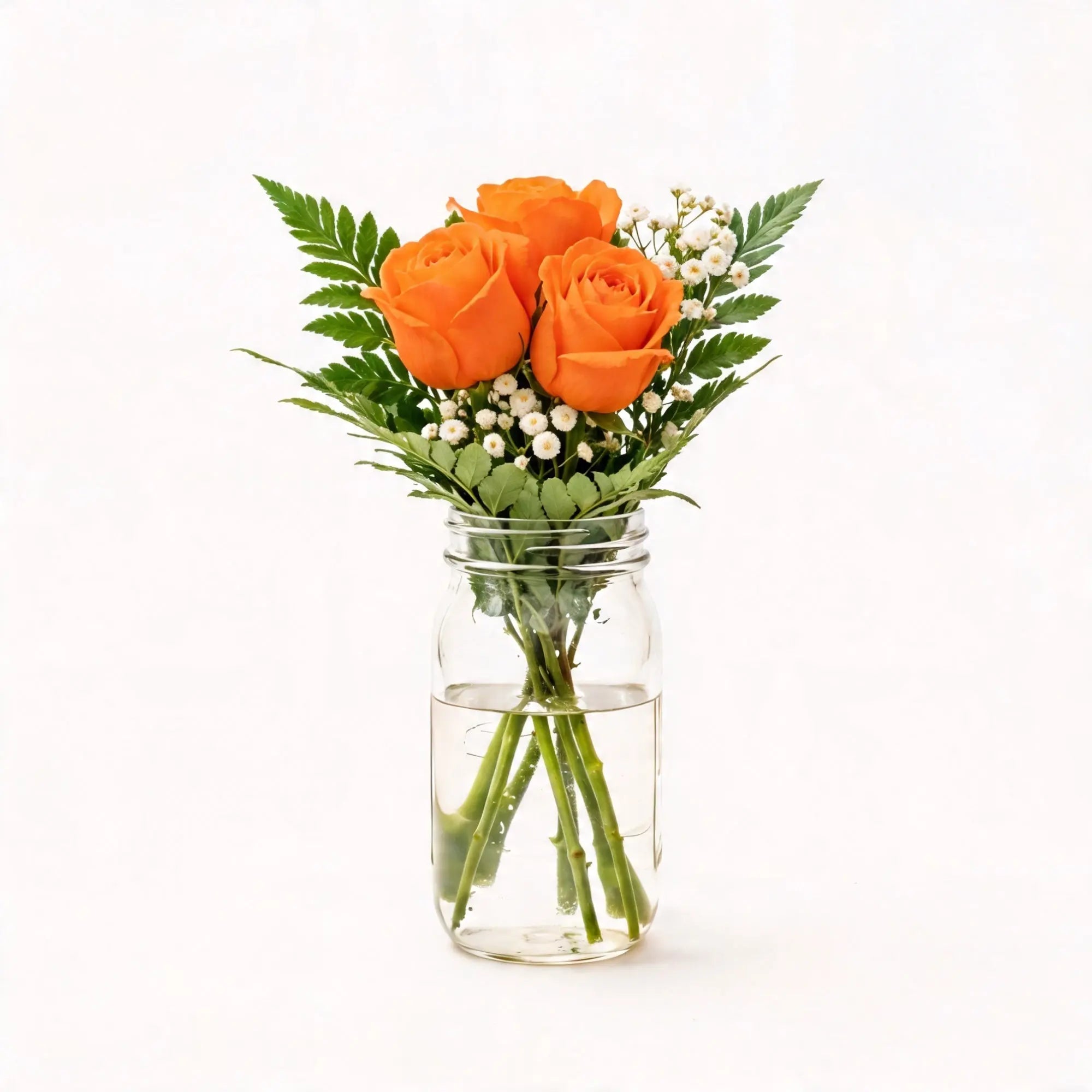 3 Orange Roses in a Mason Jar - Roses Everywhere