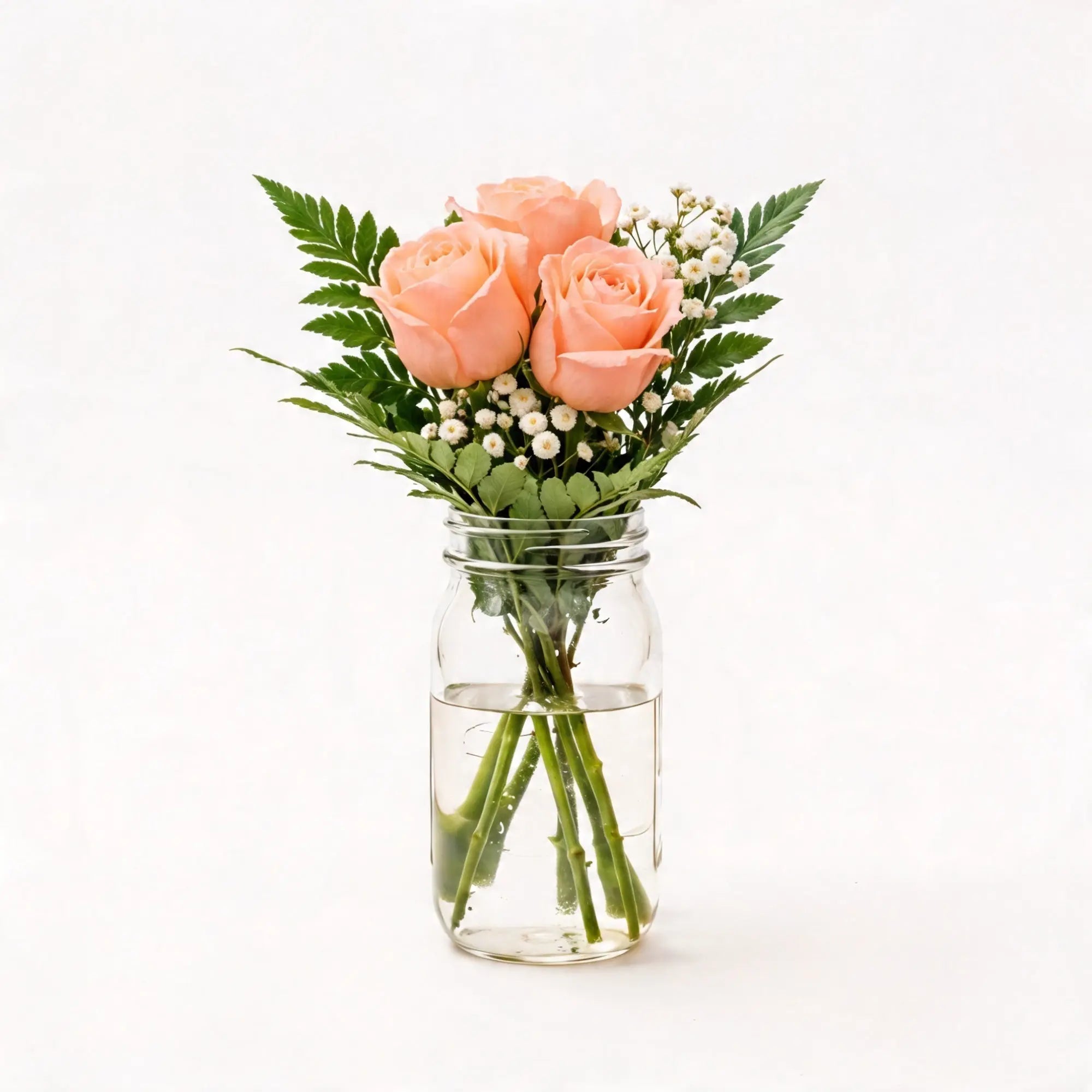3 Peach Roses in a Mason Jar - Roses Everywhere