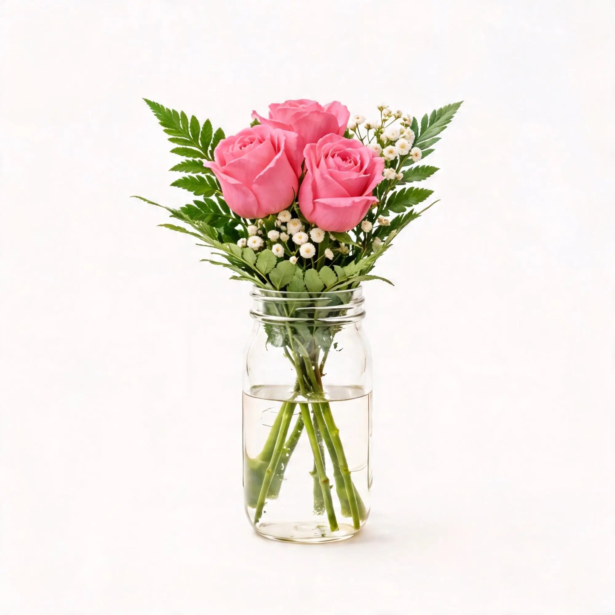 3 Pink Roses in a Mason Jar - Roses Everywhere