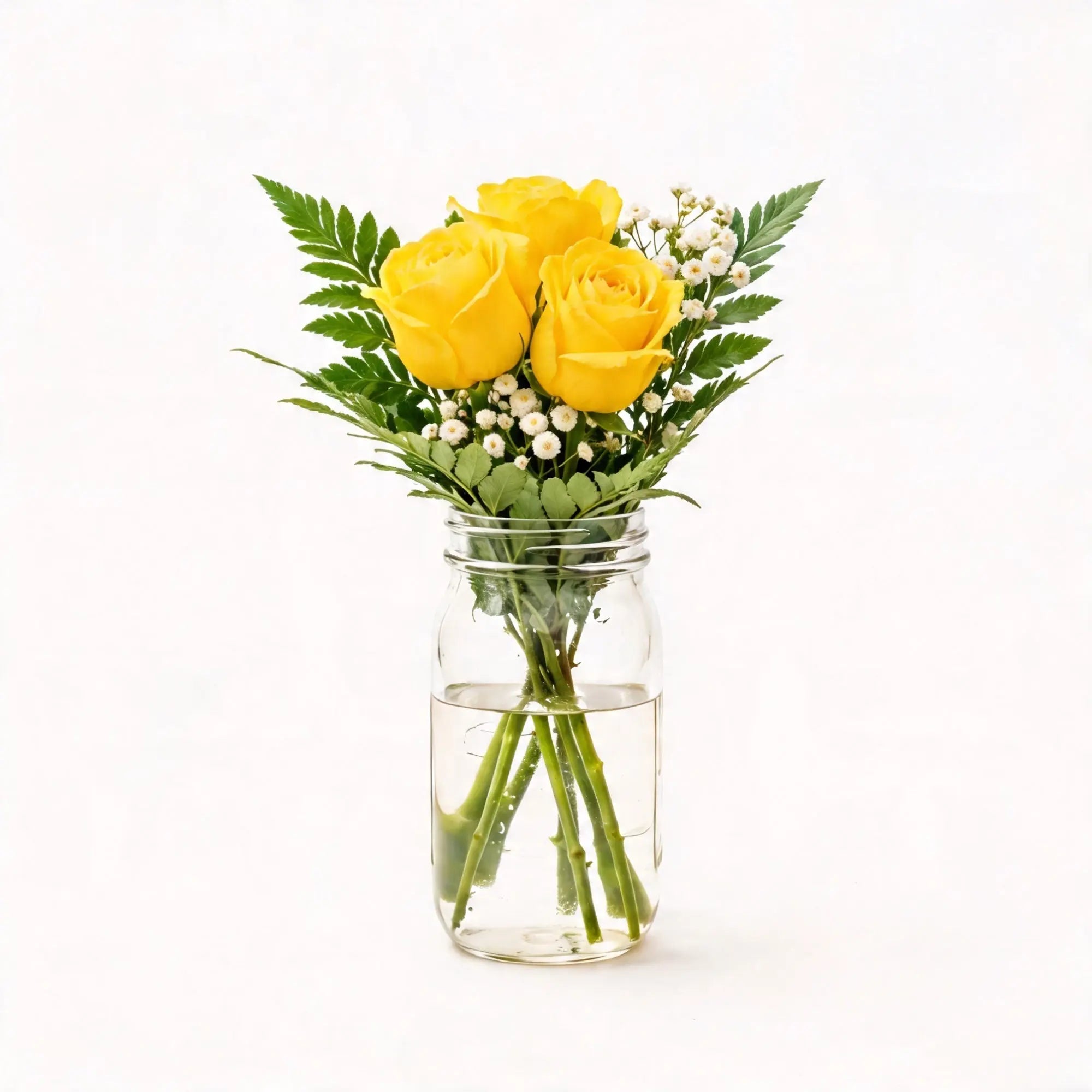 3 Yellow Roses in a Mason Jar - Roses Everywhere