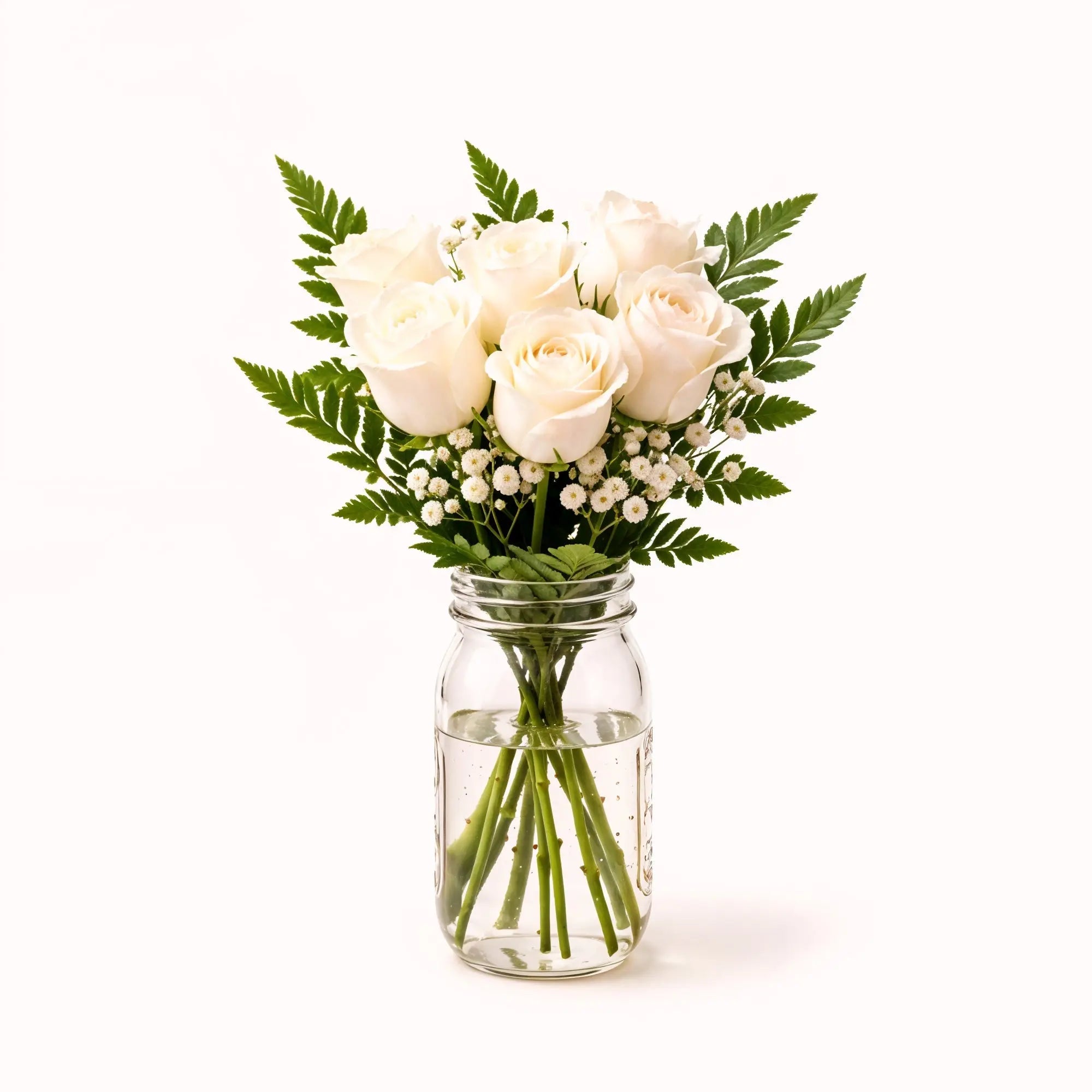 6 Cream Roses in a Mason Jar - Roses Everywhere
