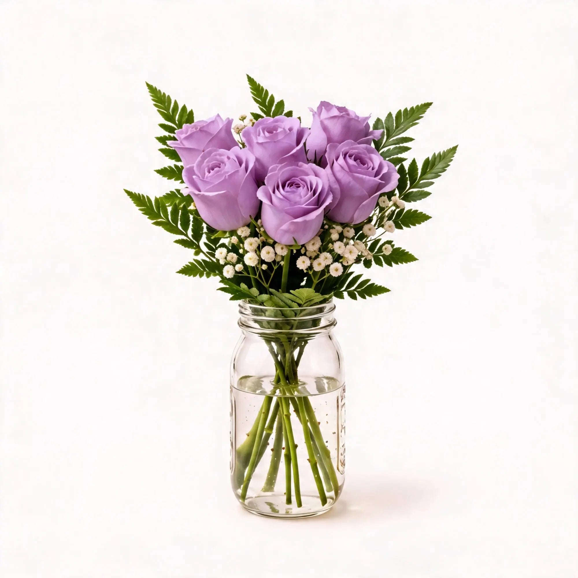 6 Lavender Roses in a Mason Jar - Roses Everywhere