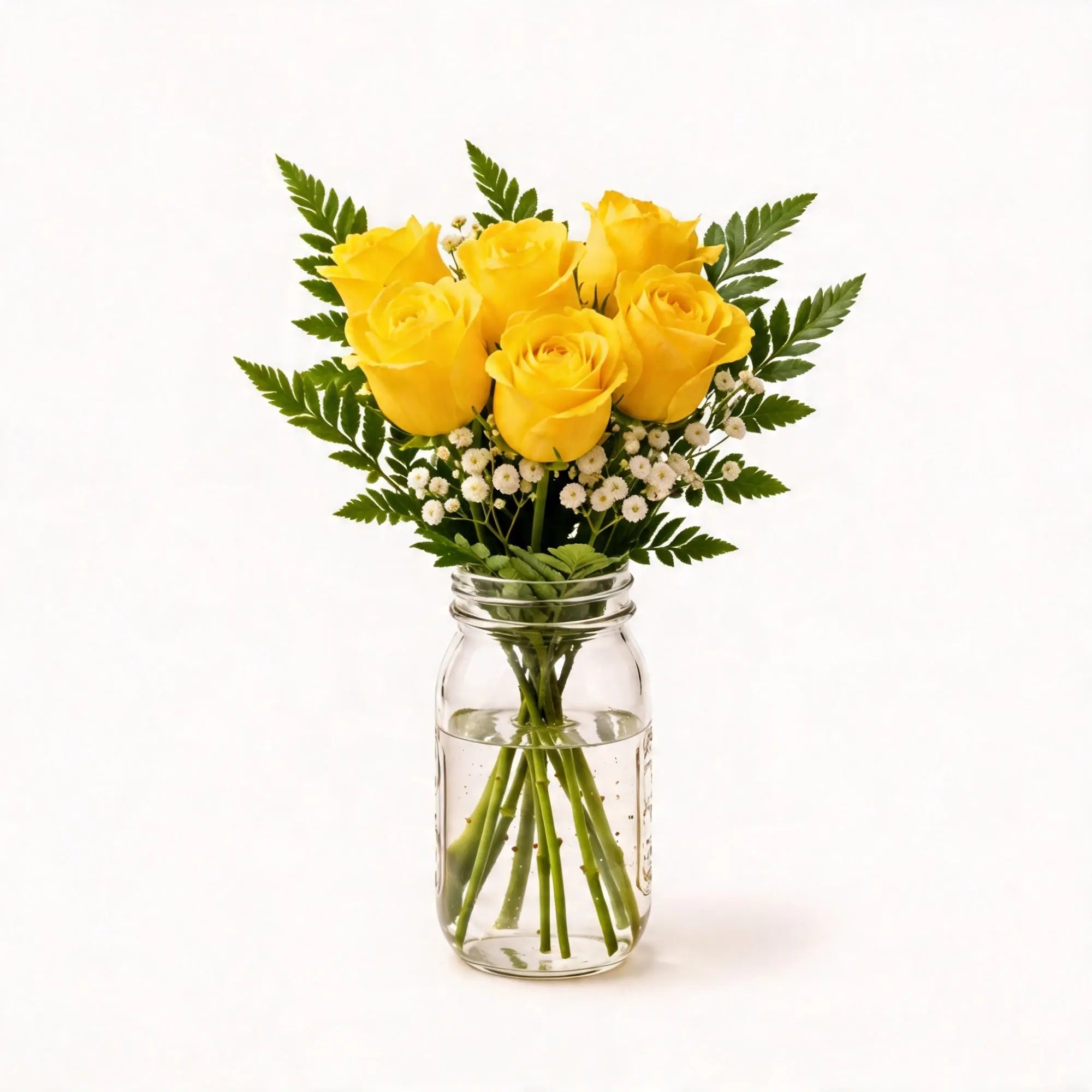 6 Yellow Roses in a Mason Jar - Roses Everywhere